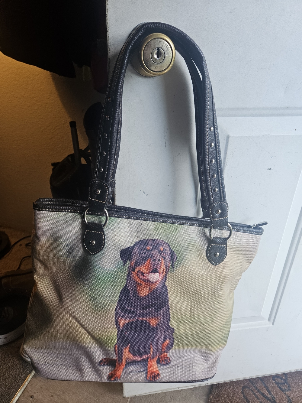 Montana West Black and Tan Rottweiler Print Tote
